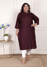 Plus Size Purple Cotton Blend Straight Kurta-100234